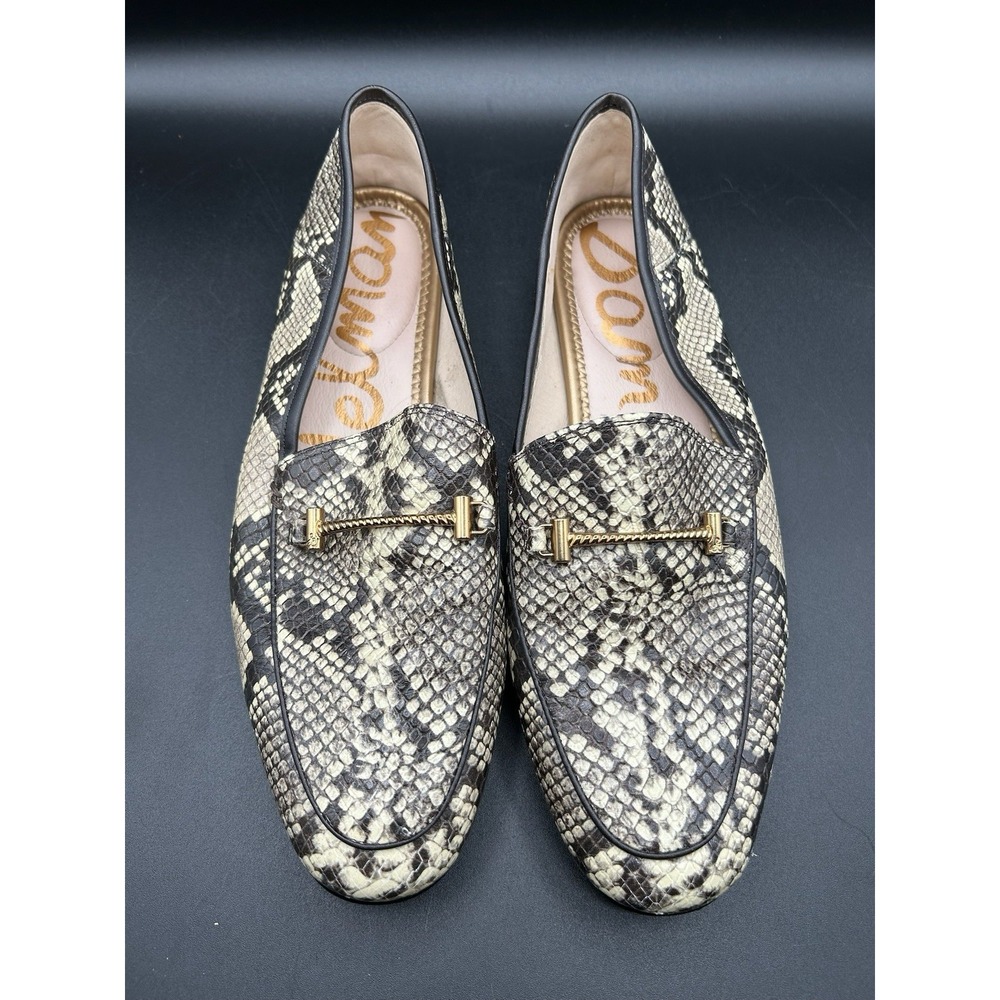 Sam Edelman Womens 9.5 M LIOR Snakeskin Printed Loafers Black & Cream